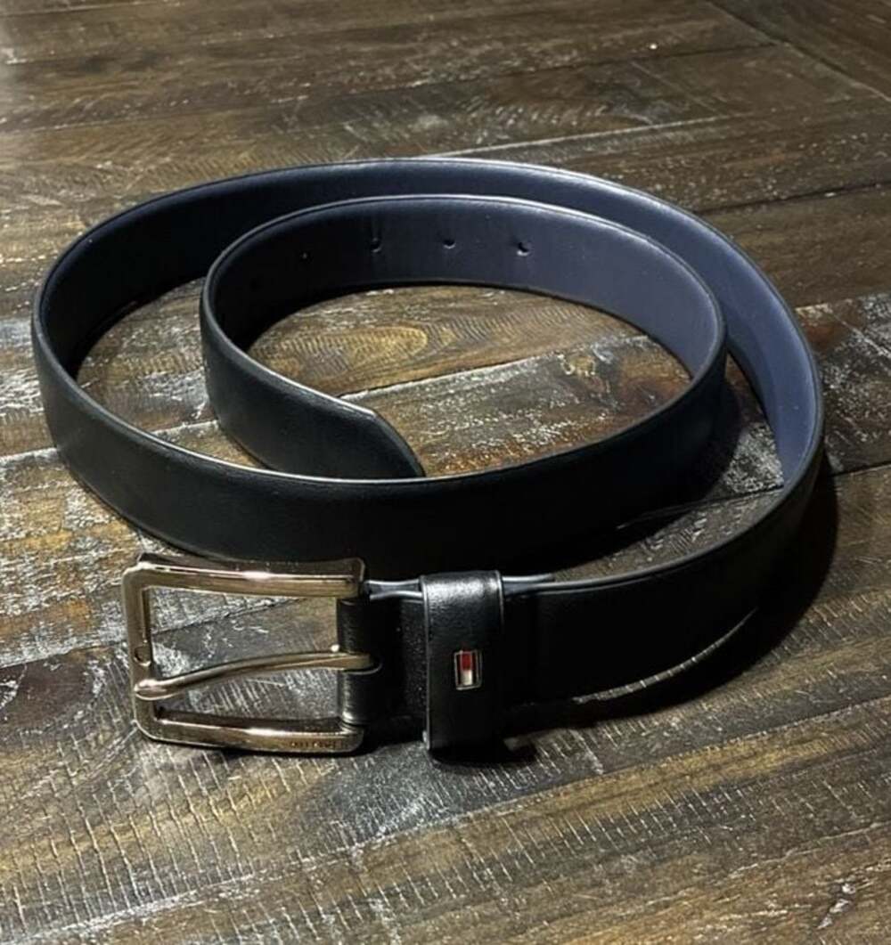 Tommy Hilfiger Men's Flag Loop Synthetic Leather Black Belt Size 38-40